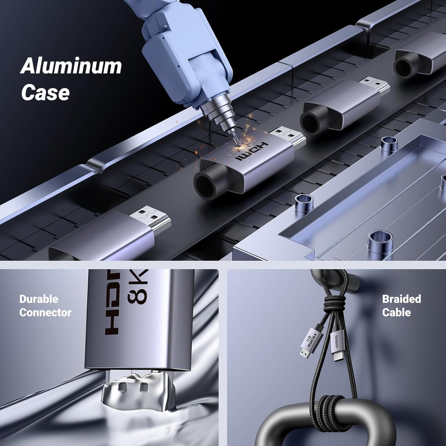 UGREEN 10K 8K HDMI 2.1 Cable 48Gbps 6FT, Certified 8K@60Hz 4K@120Hz 144Hz High Speed Gaming Cable Braided Cord, eARC HDCP 2.3 Dynamic HDR Compatible for HDTV/PS5/Xbox/SoundBar/RTX3090/Blu-ray