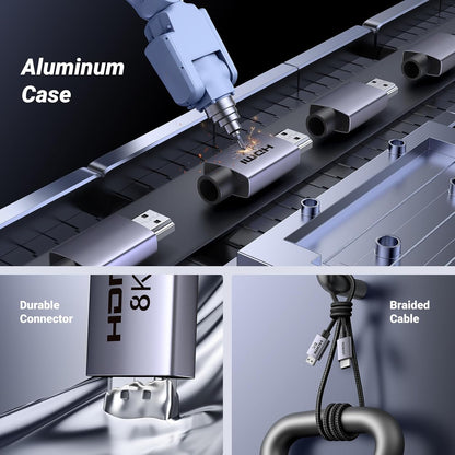 UGREEN 10K 8K HDMI 2.1 Cable 48Gbps 32FT, 8K@60Hz 4K@120Hz 144Hz High Speed Gaming Cable Braided Cord, eARC HDCP 2.3 Dynamic HDR Compatible for HDTV/PS5/Xbox/SoundBar/RTX3090/Blu-ray