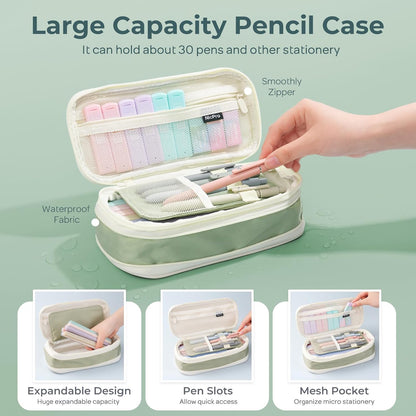 Nicpro 39 PCS Aesthetic School Supplies, Cute Pen Case Stationery Set,Green | 12 Highlighters, 5 Quick Dry Gel Pens, 6 Mechanical Pencils 0.5 & 0.7 mm, Back to School Kit for Student College Essentials