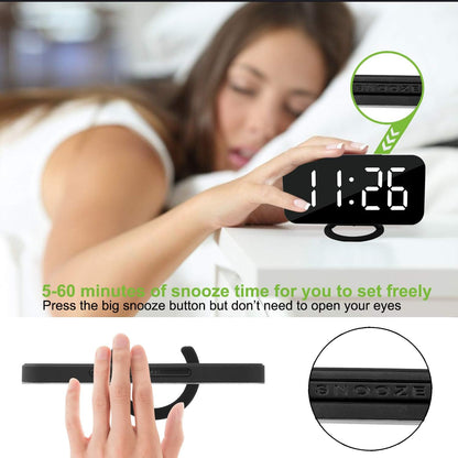 SZELAM Digital Alarm Clock,LED and Mirror Desk Clock Large Display,with Dual USB Charger Ports,3 Levels Brightness,12/24H,Modern Electronic Clock for Bedroom Home Living Room Office - Gold