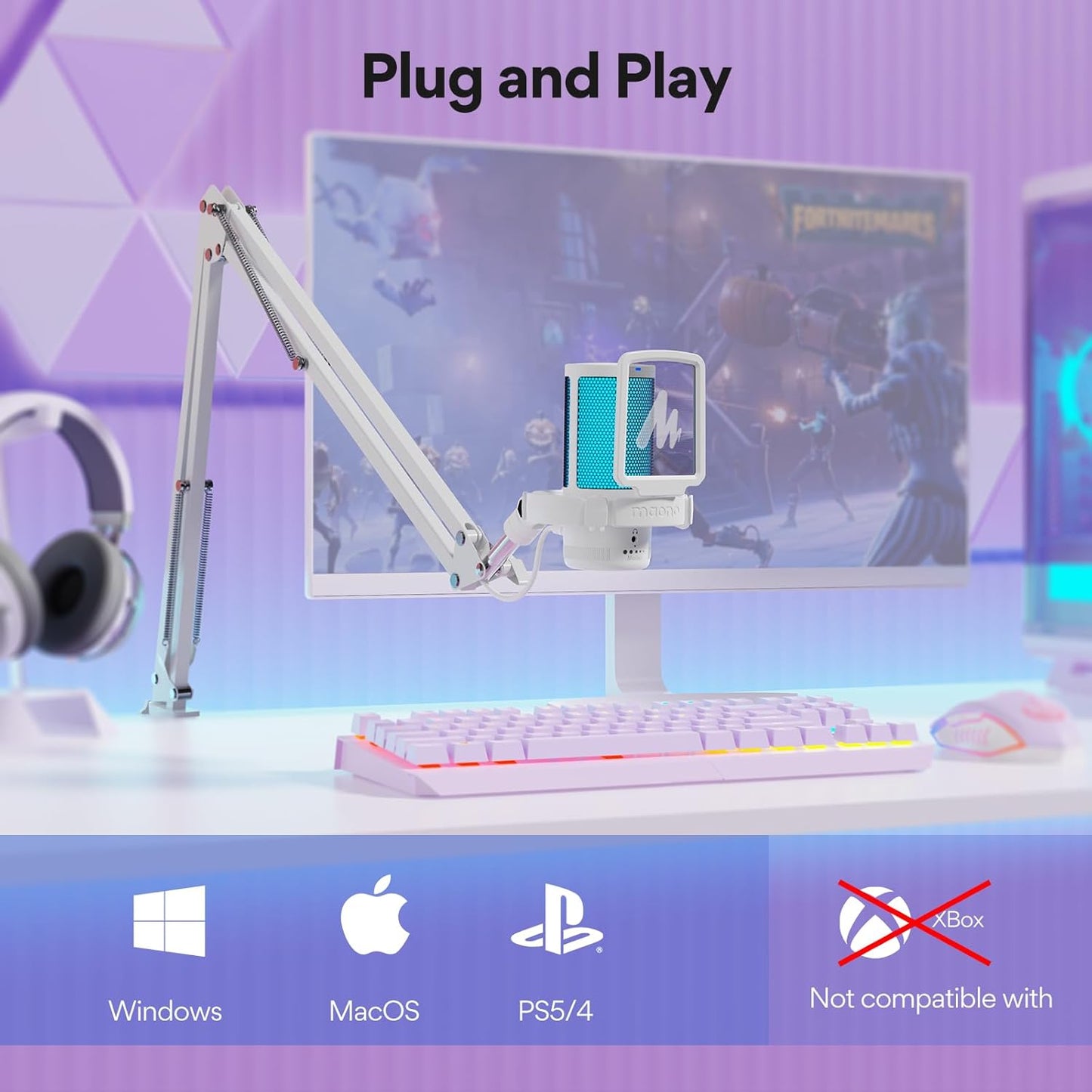 MAONO Gaming USB Microphone, Noise Cancellation Condenser mic with Mute, Gain, Monitoring, Boom Arm for Streaming, Podcast, Vocal, Twitch, YouTube, Discord, PC, Computer, PS4, PS5, Mac, DGM20S