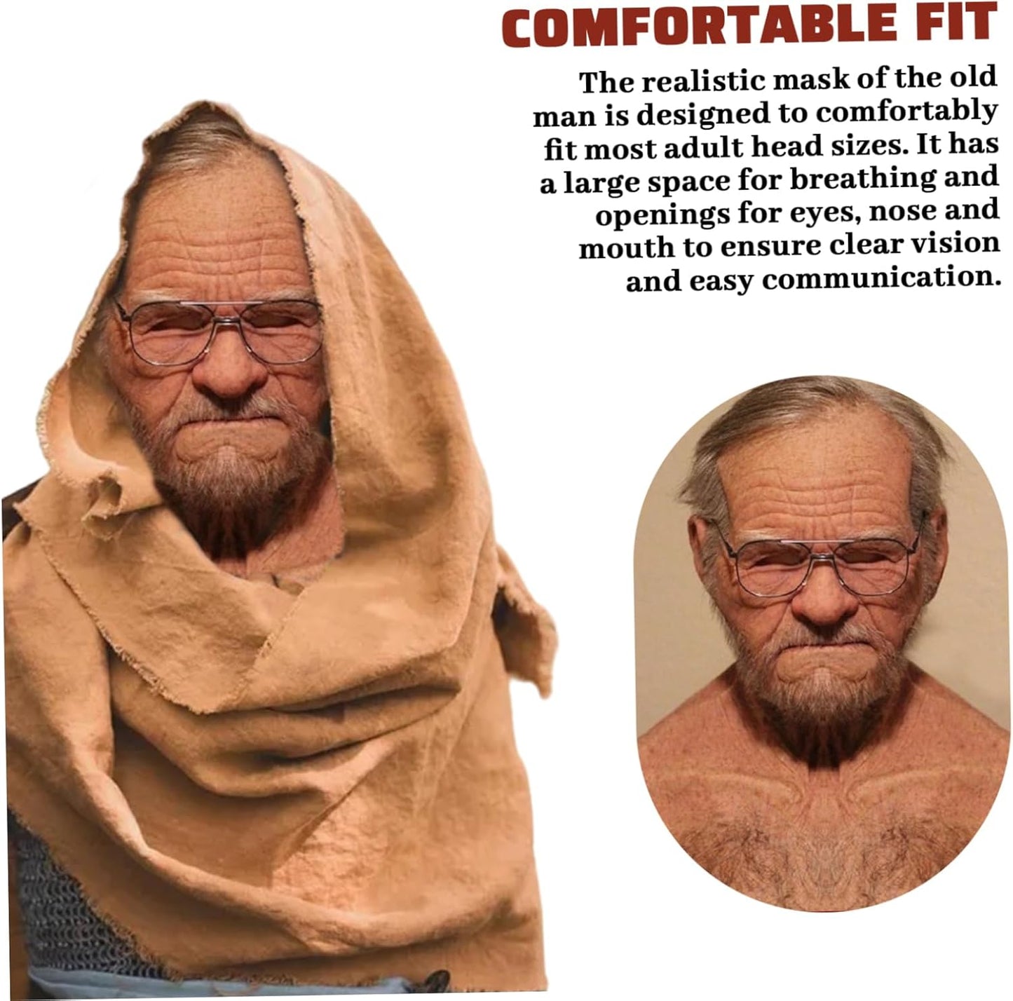 Old Man Mask, Realistic Breathable Latex Mask, Scary Halloween Props for Party, Costume, Cosplay, Masquerade, Realistic