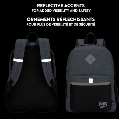 Roots Kids Lightweight Backpack — Made from 100% Recycled Fabrics with Rain Flap, Bottle Pocket, Reflective Accent, and Back Padding — 22.5 litres, Pink & Purple