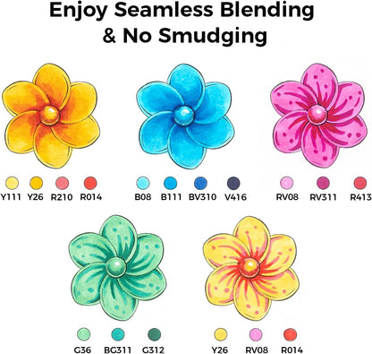 Ohuhu 48 Color Alcohol Markers Brush Tip: Double Tips Drawing Marker for Adults Artists Coloring Books Soft Tip Markers 1 Alcohol-based Marker Blender, Brush & Chisel- Honolulu Art Pen Gift - PuriLite