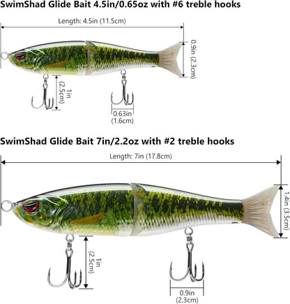 Bassdash SwimShad Glide Baits Jointed Swimbait Bass Pike Salmon Trout Muskie Fishing Lure