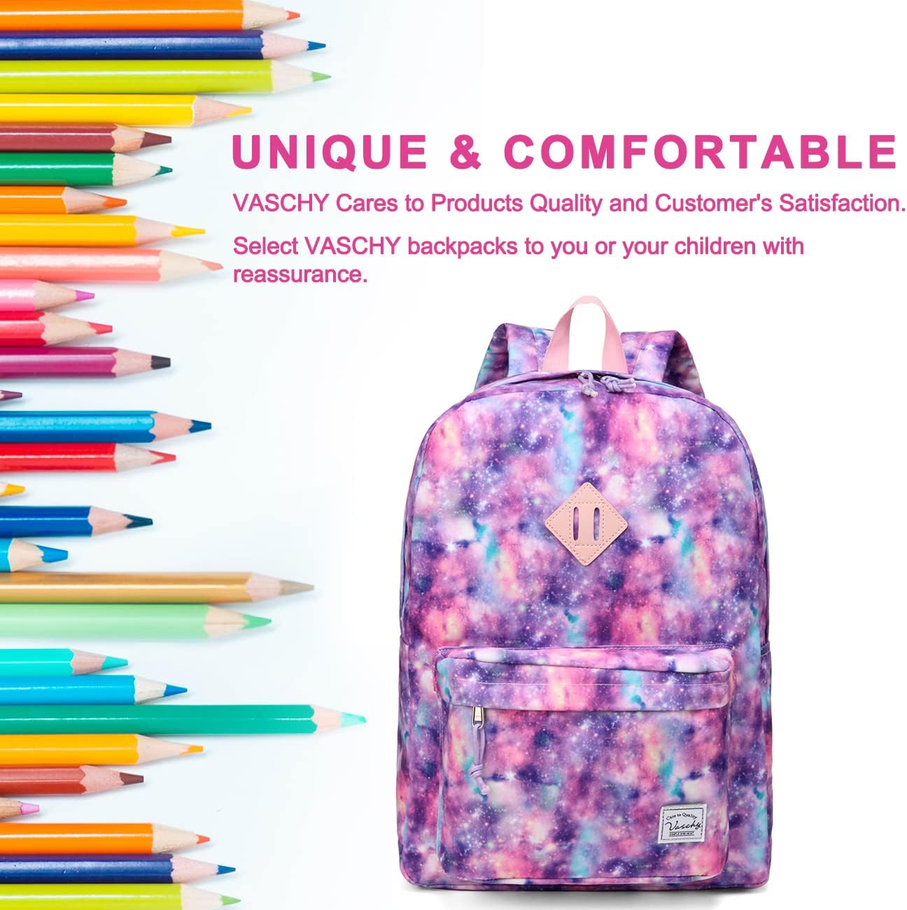 School Backpack for Kids, VASCHY Lightweight Water Resistant Casual Schoolbag Daypack for Men Women Teen Boys Girl Bookbag