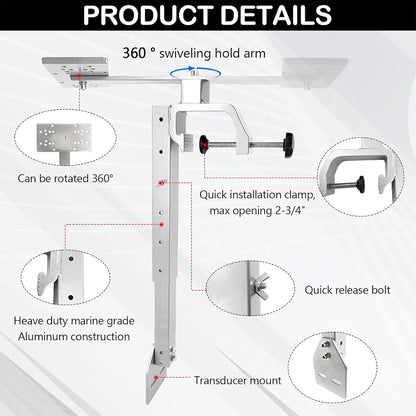 Fish Finder Mounts for Boats - Portable Fish Finder and Depth Finders for Kayaks | Saltwater Fishs Bracket | 360° Rotation Height Adjustment Mount Holder Bracket Boat Kayak Fishing Saltwater Marine |