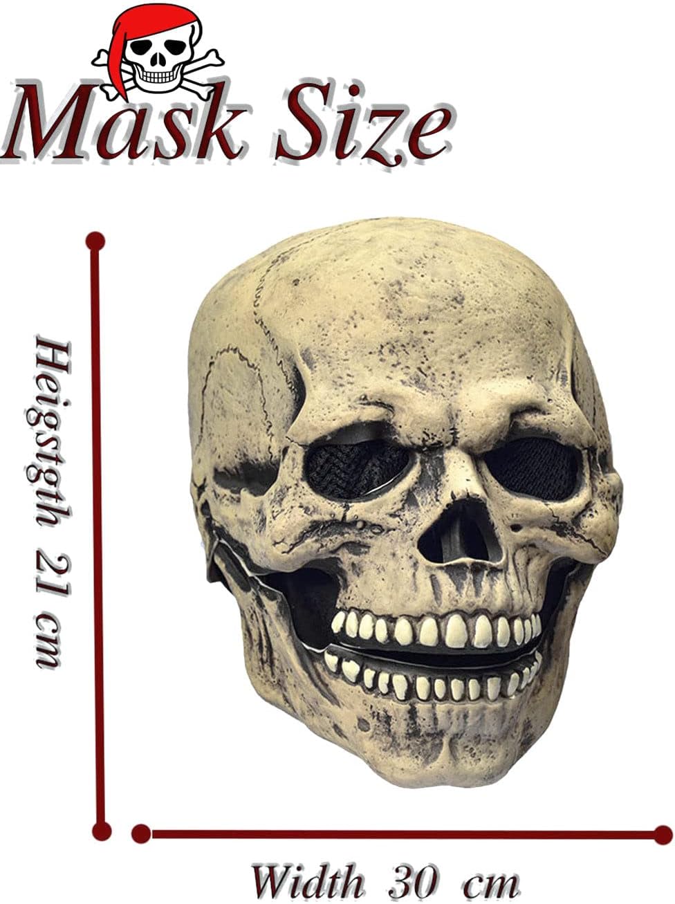 LEKA NEIL Skull Mask Creepy Halloween Full Head Skull Mask with Moving Jaw Scary Latex Helmet with Movable Mouth