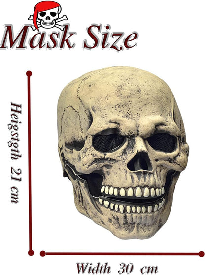 LEKA NEIL Skull Mask Creepy Halloween Full Head Skull Mask with Moving Jaw Scary Latex Helmet with Movable Mouth
