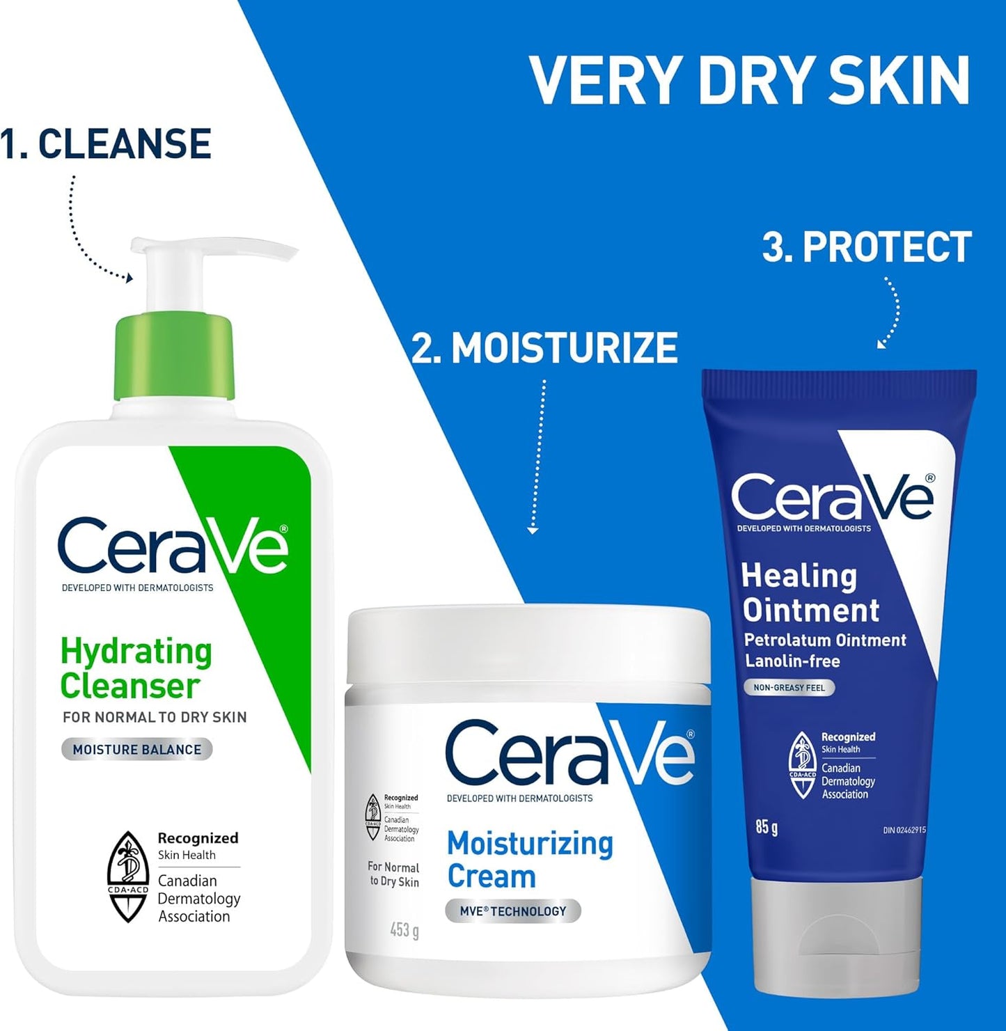 CeraVe Healing Ointment, Moisturizing Petrolatum Skin Protectant for Dry Skin with Hyaluronic Acid and Ceramides, Multi-Purpose Face, Body & Lip Balm, Lanolin-Free & Fragrance-Free, 340g