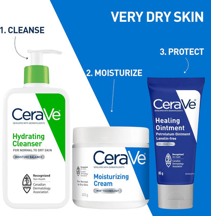 CeraVe Healing Ointment, Moisturizing Petrolatum Skin Protectant for Dry Skin with Hyaluronic Acid and Ceramides, Multi-Purpose Face, Body & Lip Balm, Lanolin-Free & Fragrance-Free, 340g