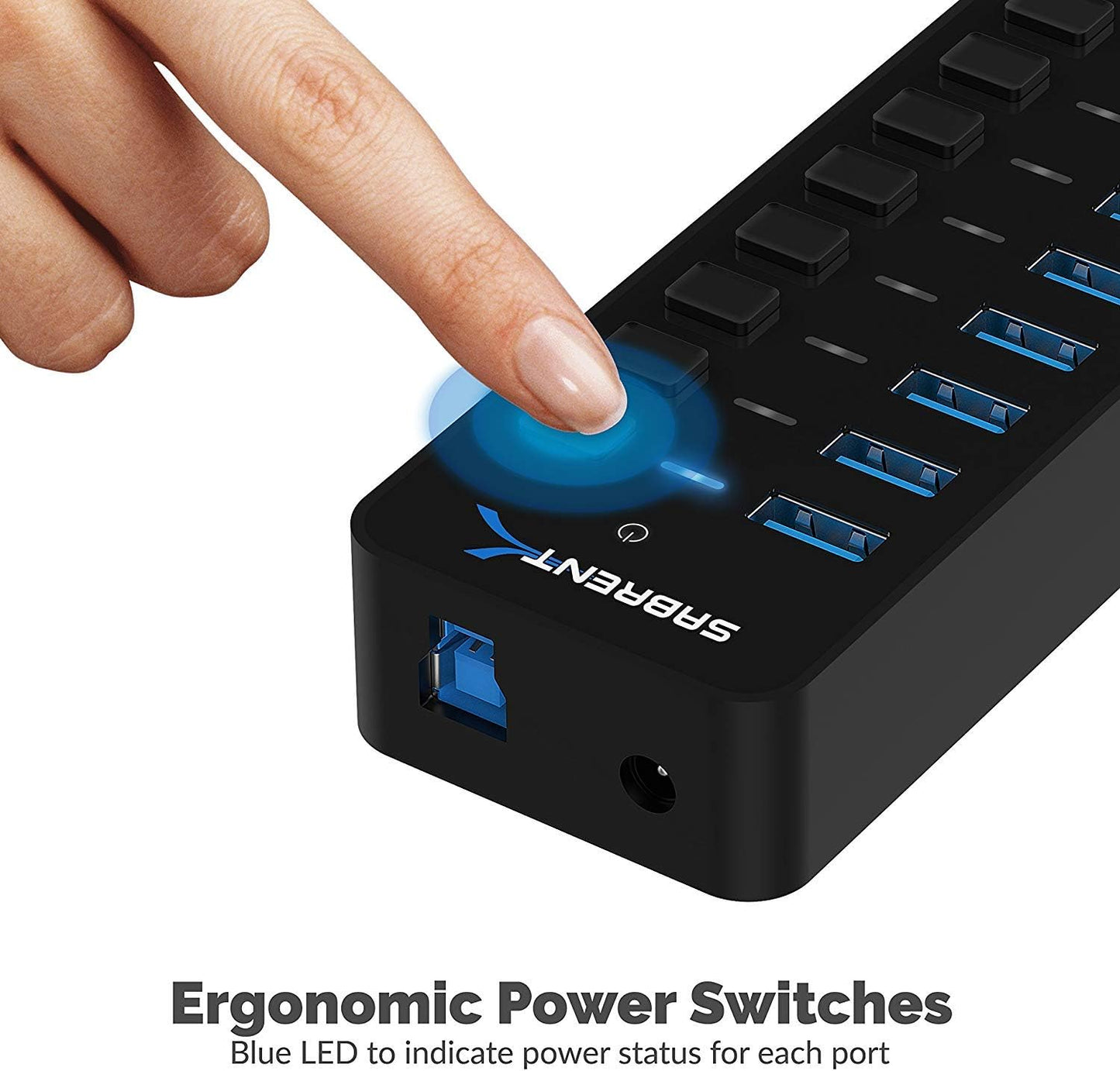 SABRENT16 Port USB hub 3.2 x1 and Charger 90W, with Power Adapter, Fast Powered Data hub, Multiple USB Charging, USB Docking Station, multiport hubs, LEDs on/Off Switch, Mount Bracket Included