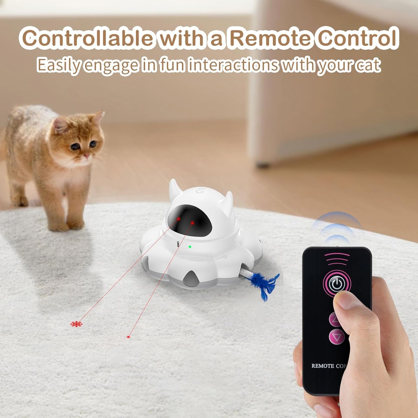 Cosicosy 2-in-1 Interactive Cat Toys for Indoor Cats, Automatic Cat Toy with 8 Holes Mice Whack A Mole Moving Feather, Smart Cat Toy (White)