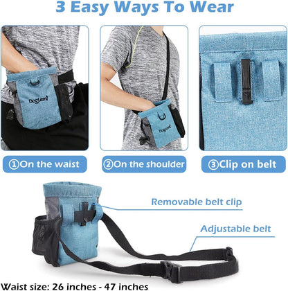 Dog Treat Pouch with Adjustable Waist Belt,Portable Dog Treat Bag for Training,Dog Walking Bag with Opening of Poop Bag,Outdoor Multi-Function Pet Feed Snack Reward Pocket with Magnetic Closure(Blue)