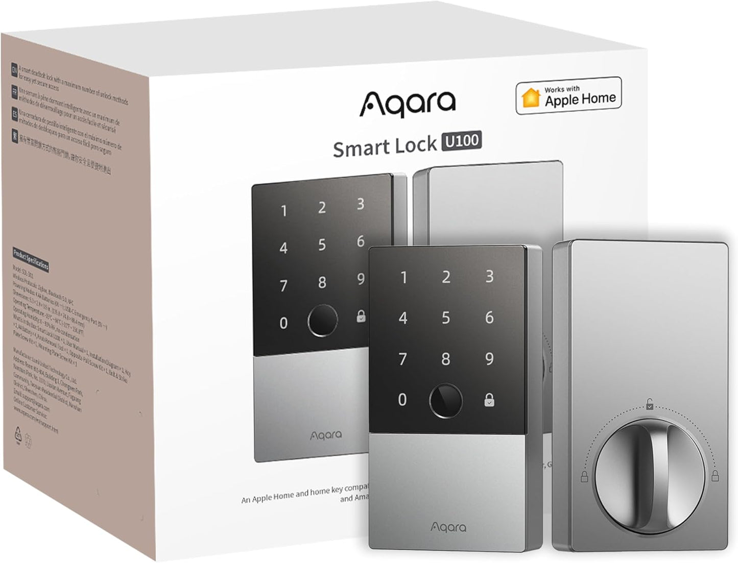 Aqara Smart Lock U100, Fingerprint Keyless Entry Door Lock with Apple Home Key, Touchscreen Keypad, Bluetooth Electronic Deadbolt, IP65 Weatherproof, Supports Apple HomeKit, Alexa, Google, IFTTT, Gray