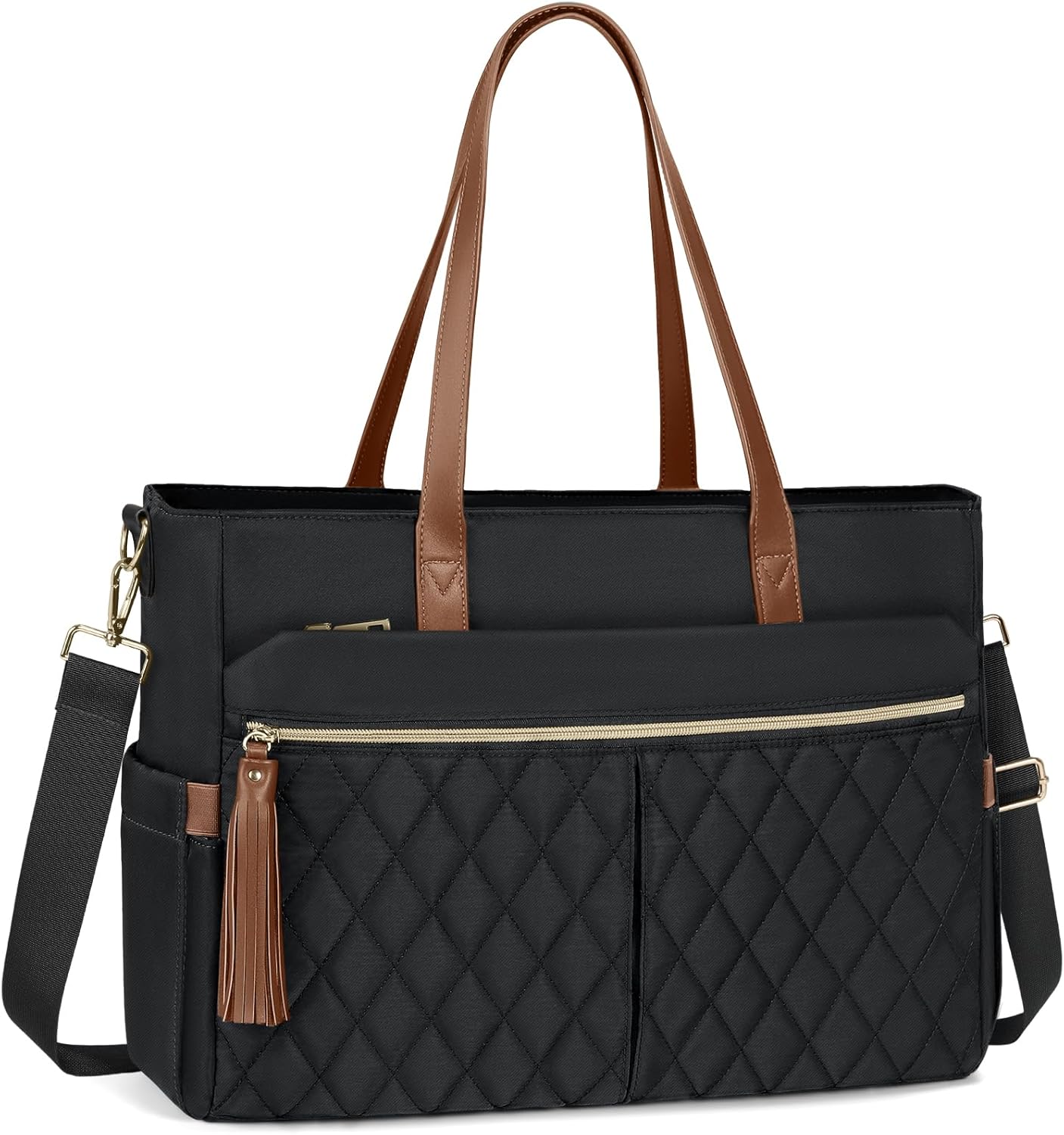 RAINSMORE Laptop Bag For Women 15.6 Inch Work Teacher Tote Bag Waterproof Nurse Bag Large Handbag Shoulder Travel Computer Messenger Bag Briefcase,Black - PuriLite