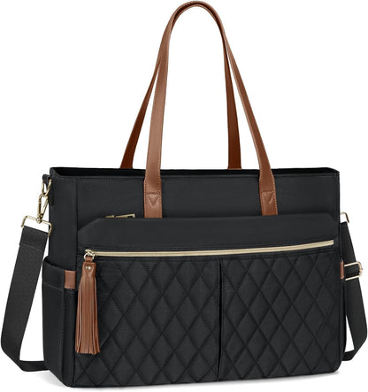 RAINSMORE Laptop Bag For Women 15.6 Inch Work Teacher Tote Bag Waterproof Nurse Bag Large Handbag Shoulder Travel Computer Messenger Bag Briefcase,Black - PuriLite