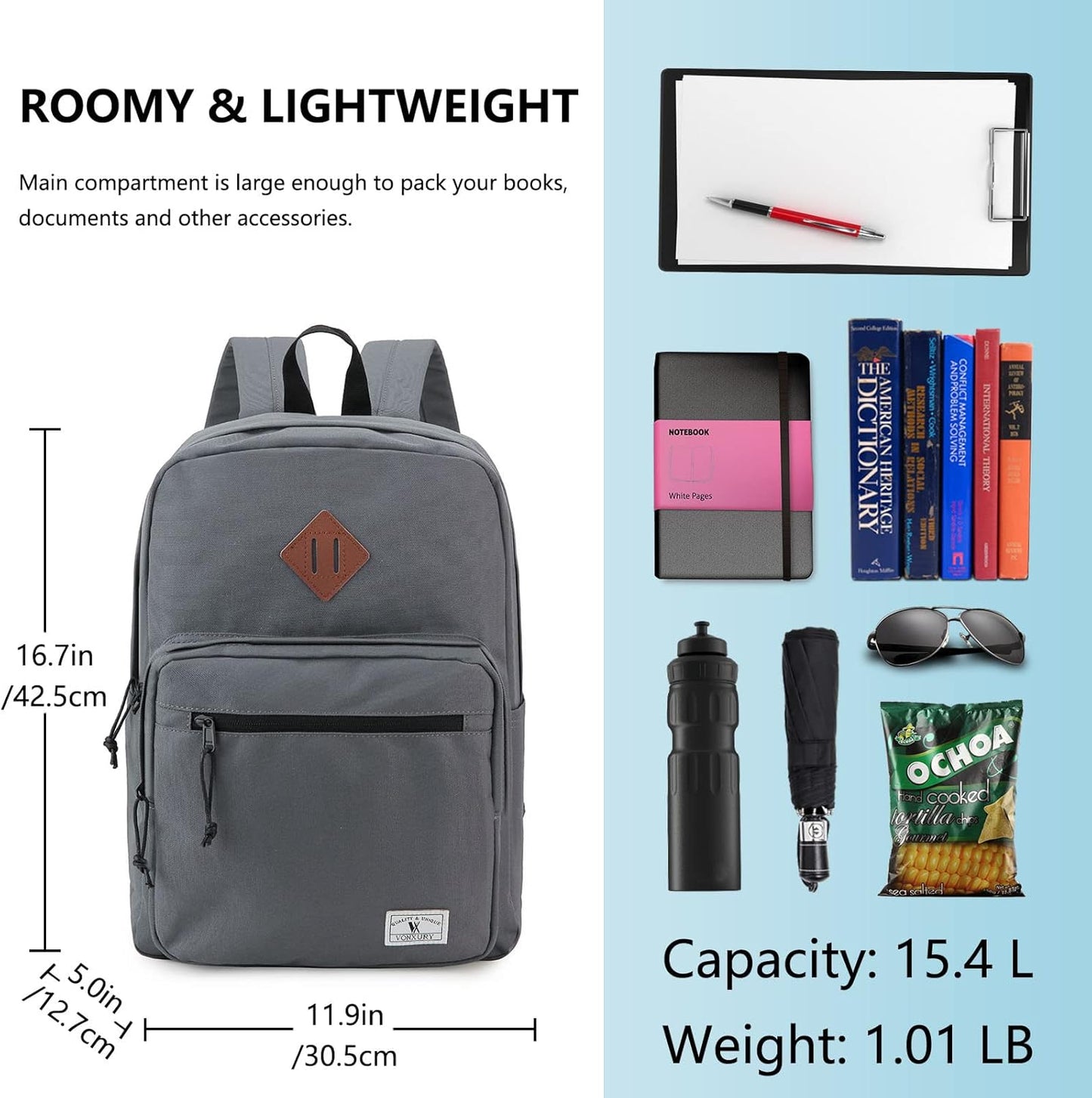 School Backpack for Kids,Lightweight Water Resistant Work Travel Backpack for Women Men Teens VONXURY