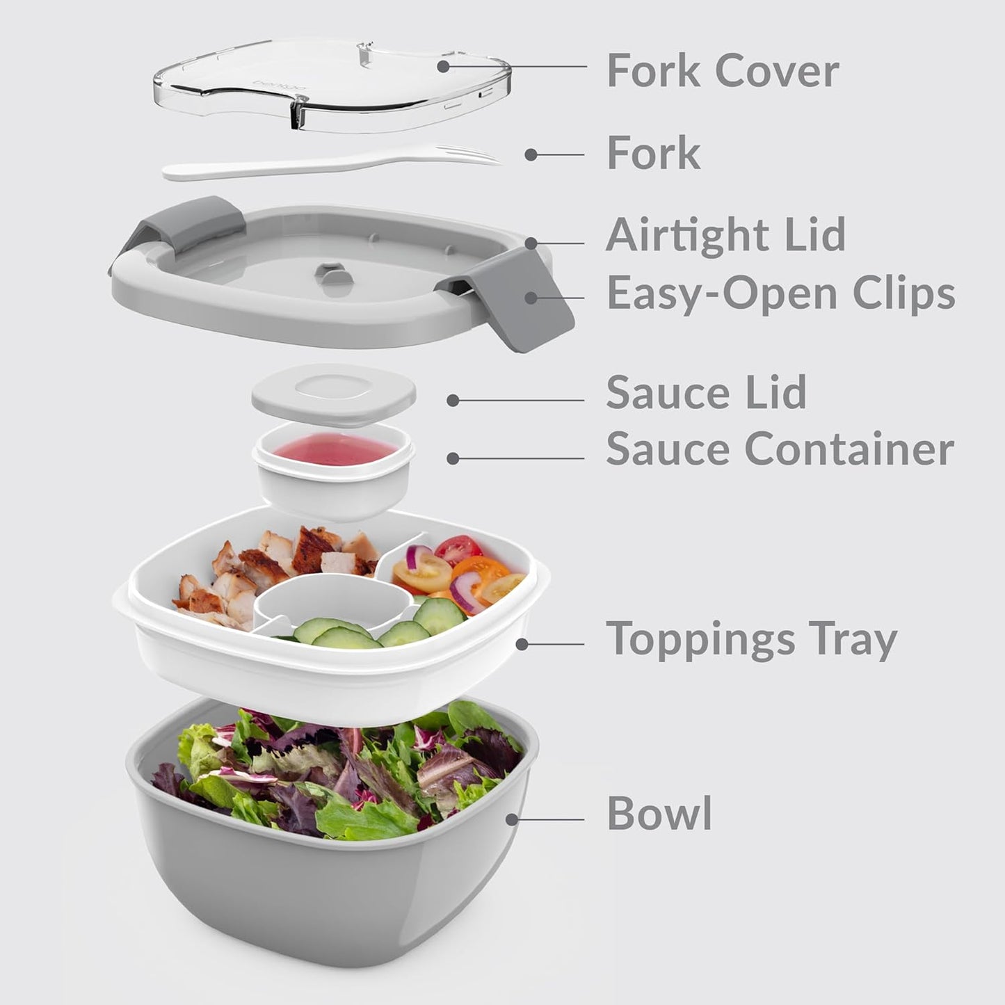 Bentgo Salad - Stackable Lunch Container with Large 54-oz Salad Bowl, 4-Compartment Bento-Style Tray for Toppings, 3-oz Sauce Container for Dressings, Built-in Reusable Fork & BPA-Free (Khaki Green)