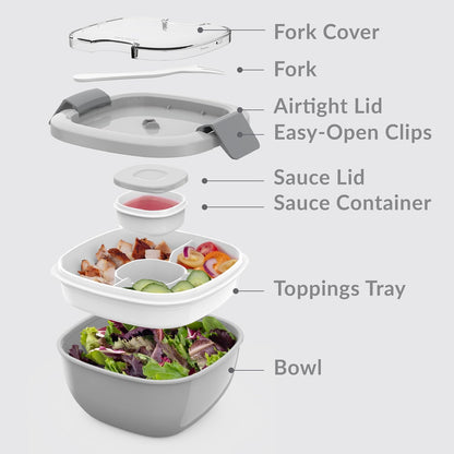 Bentgo Salad - Stackable Lunch Container with Large 54-oz Salad Bowl, 4-Compartment Bento-Style Tray for Toppings, 3-oz Sauce Container for Dressings, Built-in Reusable Fork & BPA-Free (Khaki Green)