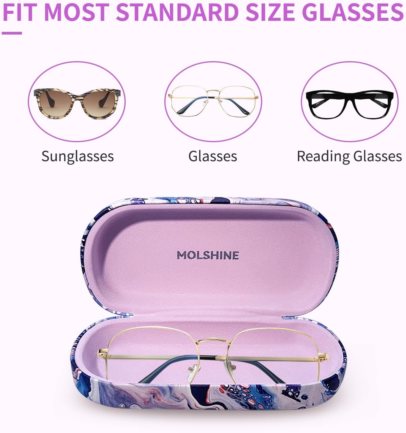 molshine Hard Shell Leather Sunglasses Case,Classic Large Glasses Case for Women Men,Sunglass Eyeglasses