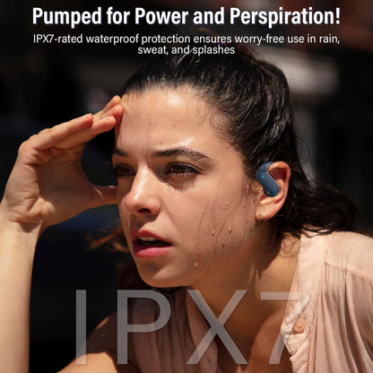 Open Ear Headphones, Bluetooth 5.4 Wireless Earbuds with HD Clear Calls, 32Hrs Immersive Stereo Air Conduction Earphones with Earhooks, LED Display, IPX7 Lightweight Open Ear Buds for Sports Blue