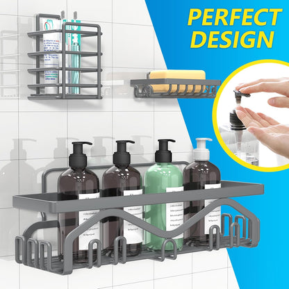 Coraje Adhesive Shower Caddy, 5-Pack Shower Shelves, Large Capacity Load Bearing 40 LBS Shower Organizer, No Drilling Shower Shelf, Rustproof Stainless Steel Bathroom Shower Storage, Black