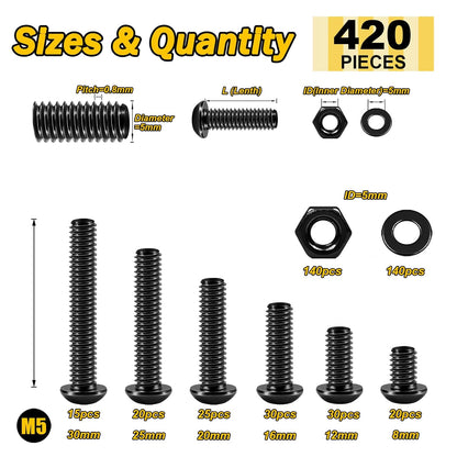 Mywish 900Pcs Metric Screw Assortment, M3 M4 M5 M6 Screw Assortment Kit 304 Stainless Steel Hex Socket Button Head Socket Cap Metric Screws Bolts & Flat Washers/Nuts/Hex Wrenches 16 Sizes 8MM to 20MM