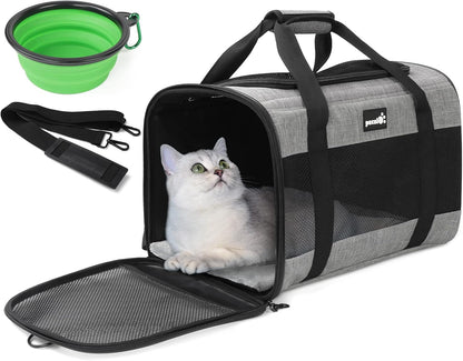 Pecute Cat Carrier Dog Carrier up to 15lbs，Pet Carrier for Cats and Puppies with Foldable Bowl, Soft-Sided Bag with Breathable Mesh, Suitable for Long and Short Trips Travel Camping Outdoor