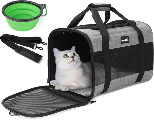 Pecute Cat Carrier Dog Carrier up to 15lbs，Pet Carrier for Cats and Puppies with Foldable Bowl, Soft-Sided Bag with Breathable Mesh, Suitable for Long and Short Trips Travel Camping Outdoor