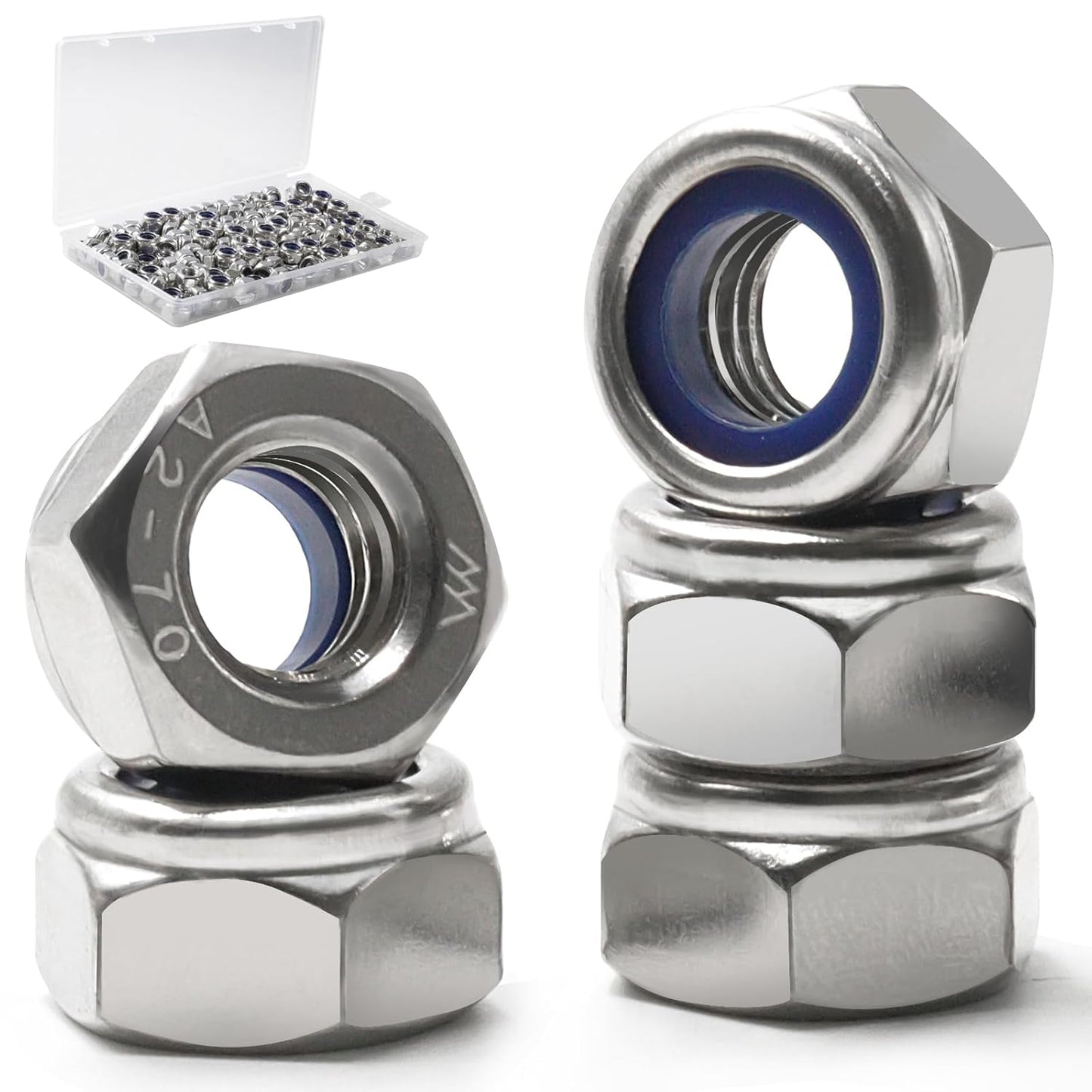 Vifmy 110 Pack 1/4"-20 Inch Lock Nuts,304 (A2-70) Stainless Steel Nylon Insert Locknuts,Standard Inch Thread Nylock Nuts for Bolts