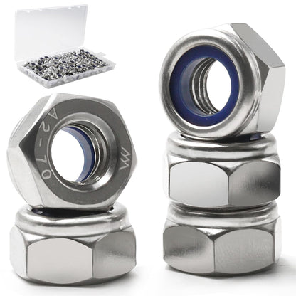 Vifmy 110 Pack 1/4"-20 Inch Lock Nuts,304 (A2-70) Stainless Steel Nylon Insert Locknuts,Standard Inch Thread Nylock Nuts for Bolts