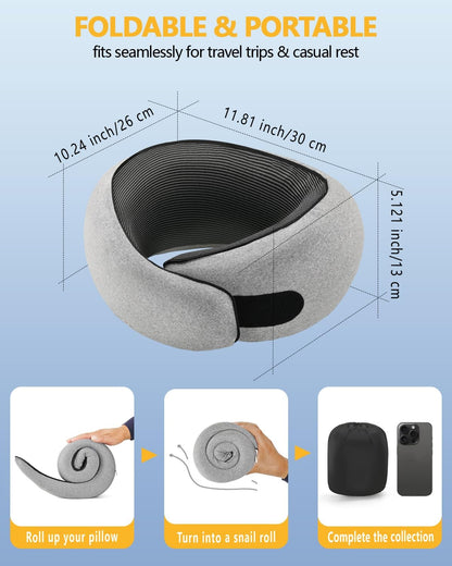 Memory Foam Travel Neck Pillow for Airplane & Car（Soft Grey）