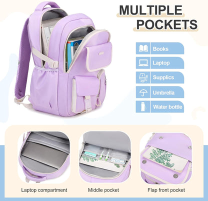 3PCS School Backpack for Girls with Lunch Box Pencil Pouch for Teen Girls Children Elementary Primary Middle High College Daypack School bag Bookbag Set Pink