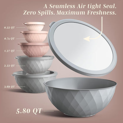 COOK WITH COLOR Mixing Bowls with TPR Lids - 12 Piece Plastic Nesting Bowls Set Includes 6 Prep Bowls and 6 Lids, Microwave Safe Mixing Bowl Set (Mint)