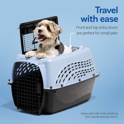 Petmate Two-Door Small Dog Kennel & Cat Kennel (Top Loading or Front Loading Pet Carrier, Great for Small Animals, Made with Recycled Materials, 24 inches in Length) For Pets up to 15 Pounds