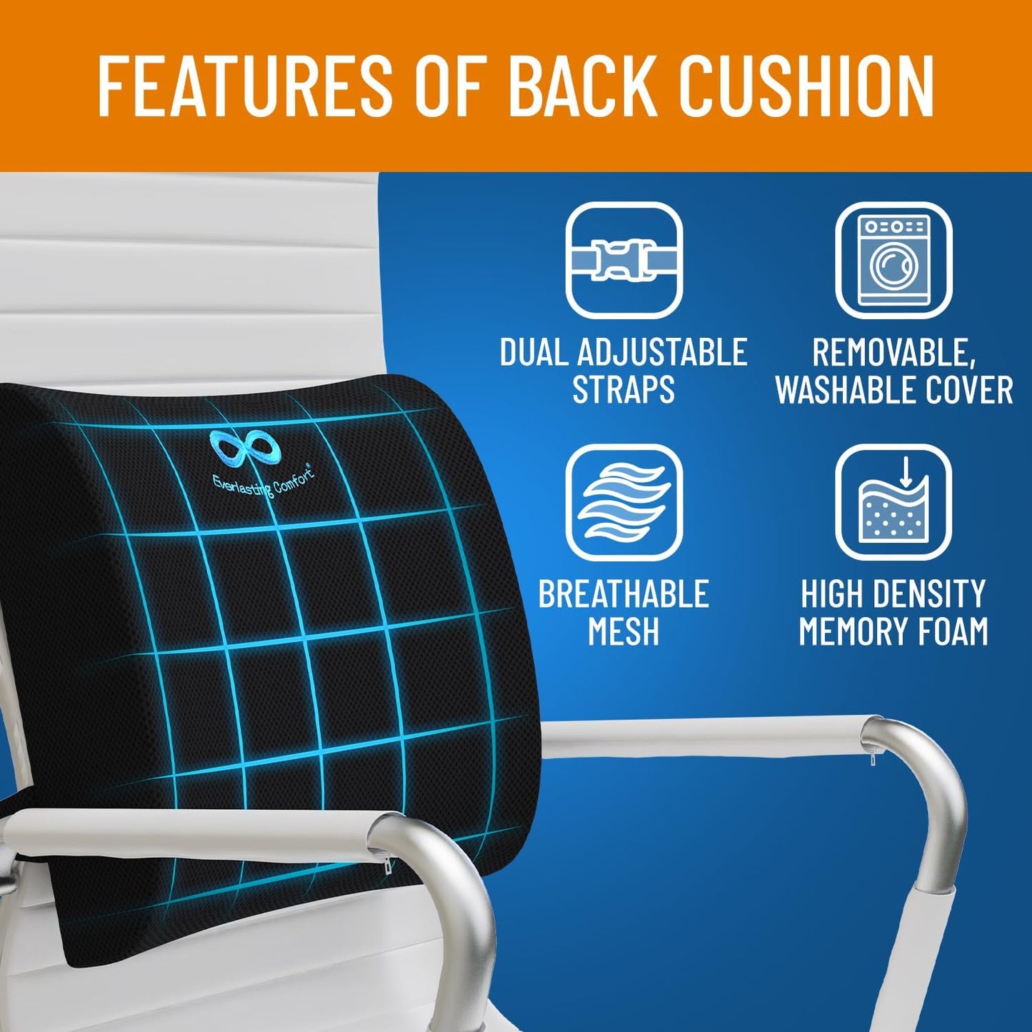 Everlasting Comfort Memory Foam Seat Cushion - Office Chair Cushion for Work, Travel, Car Support Pillow for Driving - Portable Seat for Chairs and Desks - Coussin Chaise - Black