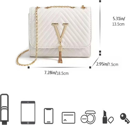 Purilite Select | Leather Clutch Crossbody Purse | V-Shape Evening Bag for Women | Chain Strap PU Leather Shoulder Bag