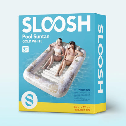 Sloosh Inflatable Tanning Pool Lounger Float-XL, 85" x 57" Extra Large Suntan Sun Tan tub for Adults, Bed Blow up, Raft Lounge Floatie, XL-Blue