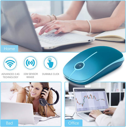 Wireless Mouse, Vssoplor 2.4G Slim Portable Computer Mice with Nano Receiver for Notebook, PC, Laptop, Computer (Black and Sapphire Blue)