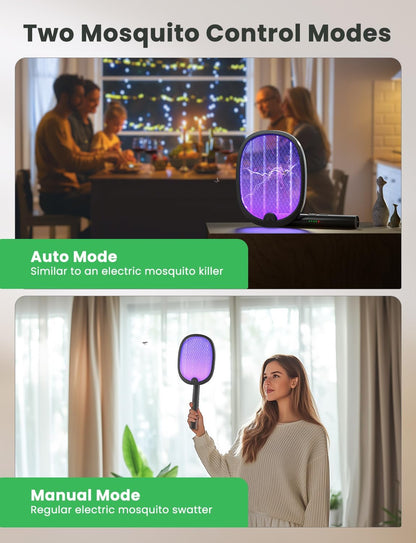 YISSVIC Bug Zapper Racket 4000 Volt Electric Fly Swatter Fly Zapper Dual Modes with Attractant Light Rechargeable White