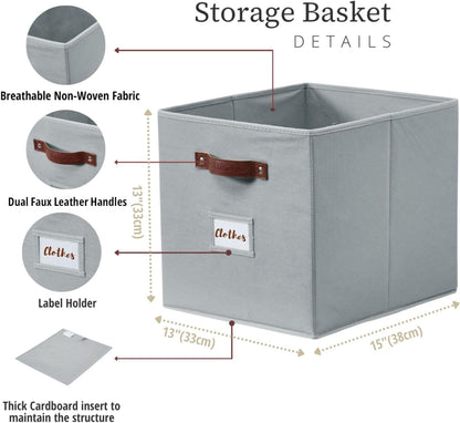 DECOMOMO Cube Storage Bin, Storage Cubes with Labels, Baskets for Shelves Kallax Linen Closet Organizers (Cube 10.5x11"/ 6pcs, Black)