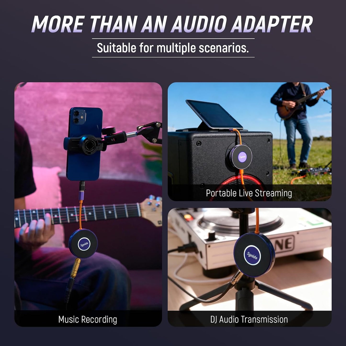Synido Portable Guitar Audio Interface with USB-C 24bit, 48kHz Mini Interface for DJ Audio Output, Recording Music and Live Streaming with Instrument Input and Headphone Monitoring