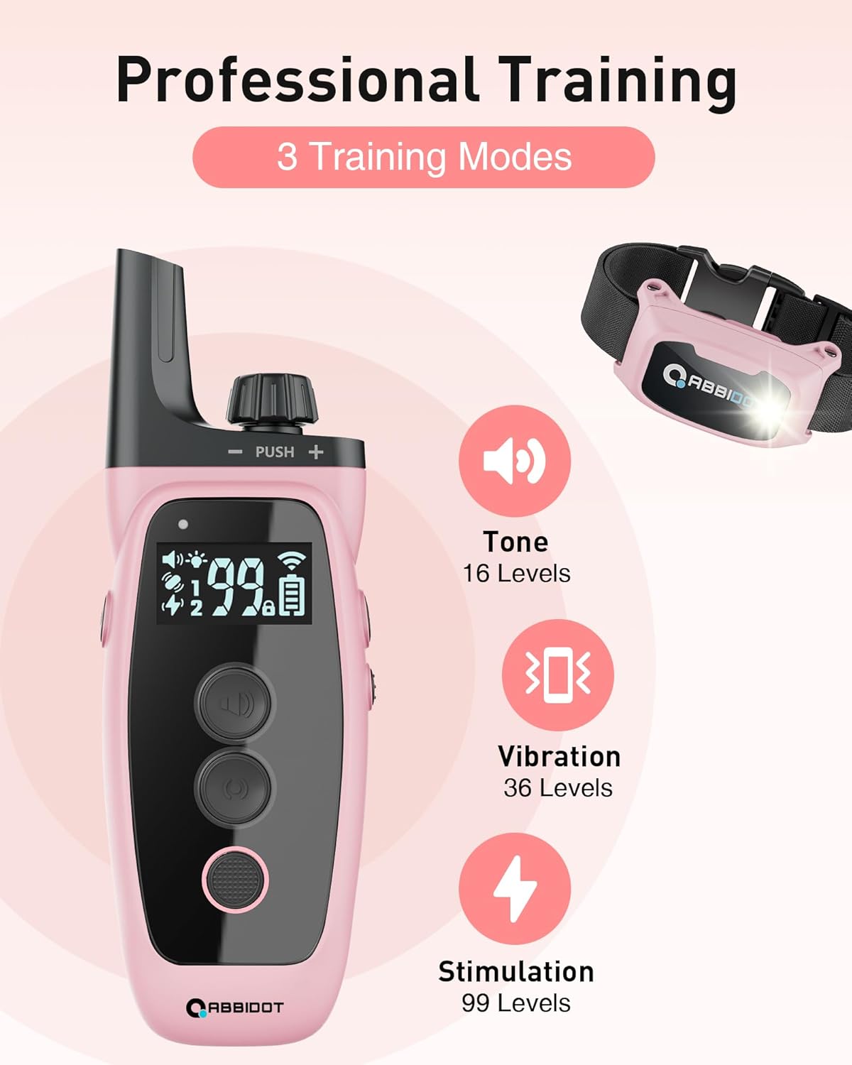 ABBIDOT Shock Collar, 3300Ft Dog Training Collar, 5 Training Modes Dog Shock Collar with Remote, Waterproof Rechargeble Security Lock E Collar for Small Medium Large Dogs