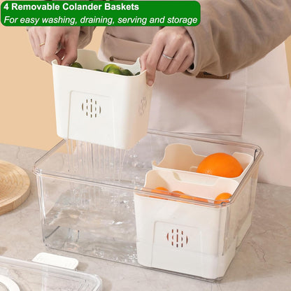 Taiuloo Divided Serving Tray with Lid & Handle, Airtight 4 Compartment Snackle Box Charcuterie Container, Fridge Organizer Bins, Food Storage Container Veggie Tray for Snack, Fruit, Salad, Nut