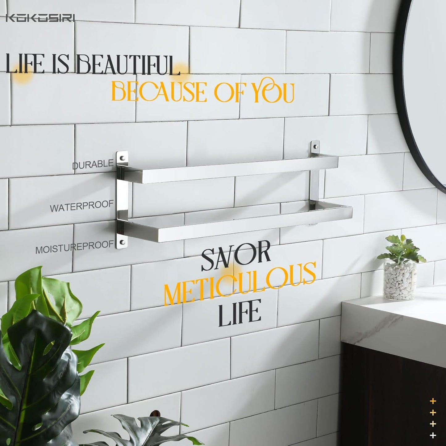 KOKOSIRI Towel Bars Black Bath Towel Holders 20 Inches Bathroom 2-Tiers Ladder Towel Rails Wall Mounted Towels Shelves Rack Stainless Steel, B5008BK-L20