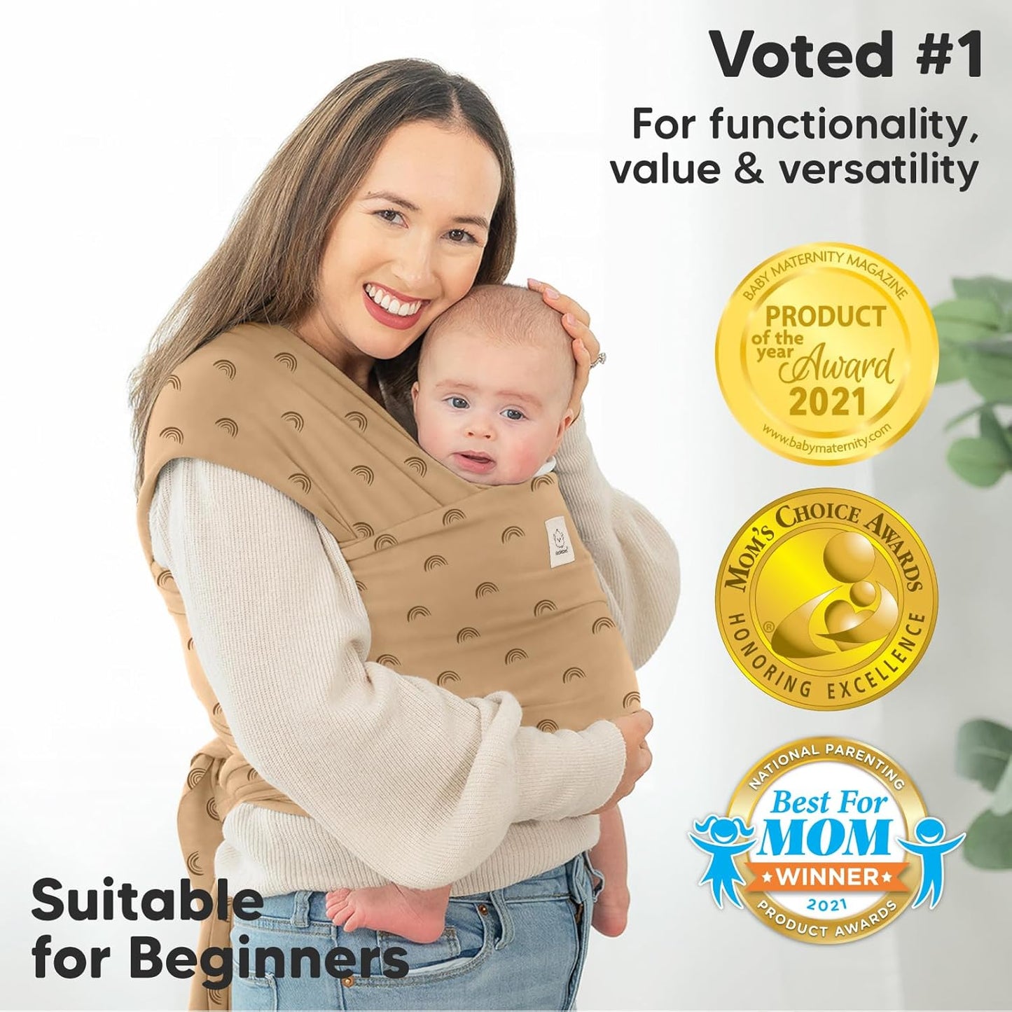 KeaBabies Baby Wrap Carrier - All in 1 Original Baby Carrier Newborn To Toddler Sling, Easy to Wear, Hands Free Bonding, Lightweight, Breathable Infant Wraps (Trendy Black)