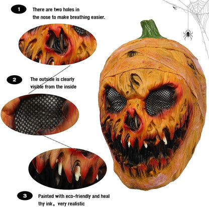 Creepy Halloween Pumpkin Mask, Novelty Latex Scary Halloween Costume Party Props