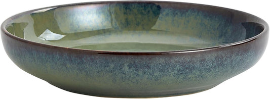 Reactive Glaze Ceramic Serving Pasta Bowl, 10 Inch Large Salad and Mixing Bowl, 50 Ounce Wide Kitchen Bowl for Pasta, Fruit, and Family Meals, Microwave and Dishwasher Safe, Green - PuriLite