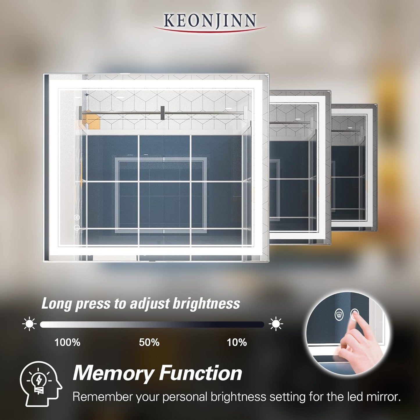 Keonjinn 40 x 24 Inch LED Mirror, Bathroom Mirror with Lights, LED Vanity Mirror, Wall Mounted Anti-Fog Dimmable Lighted Makeup Mirror for Bedroom, IP54 Waterproof (Horizontal/Vertical)